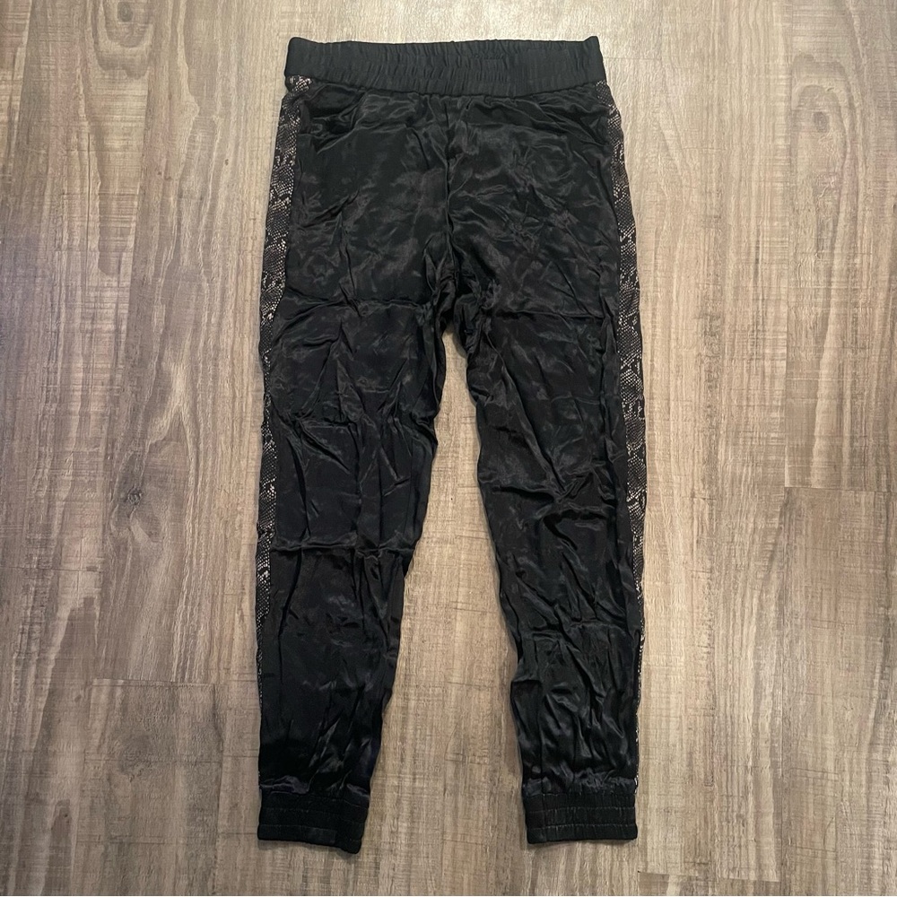 Zara Silky Black Trackpant Joggers with Snakeskin Stripes